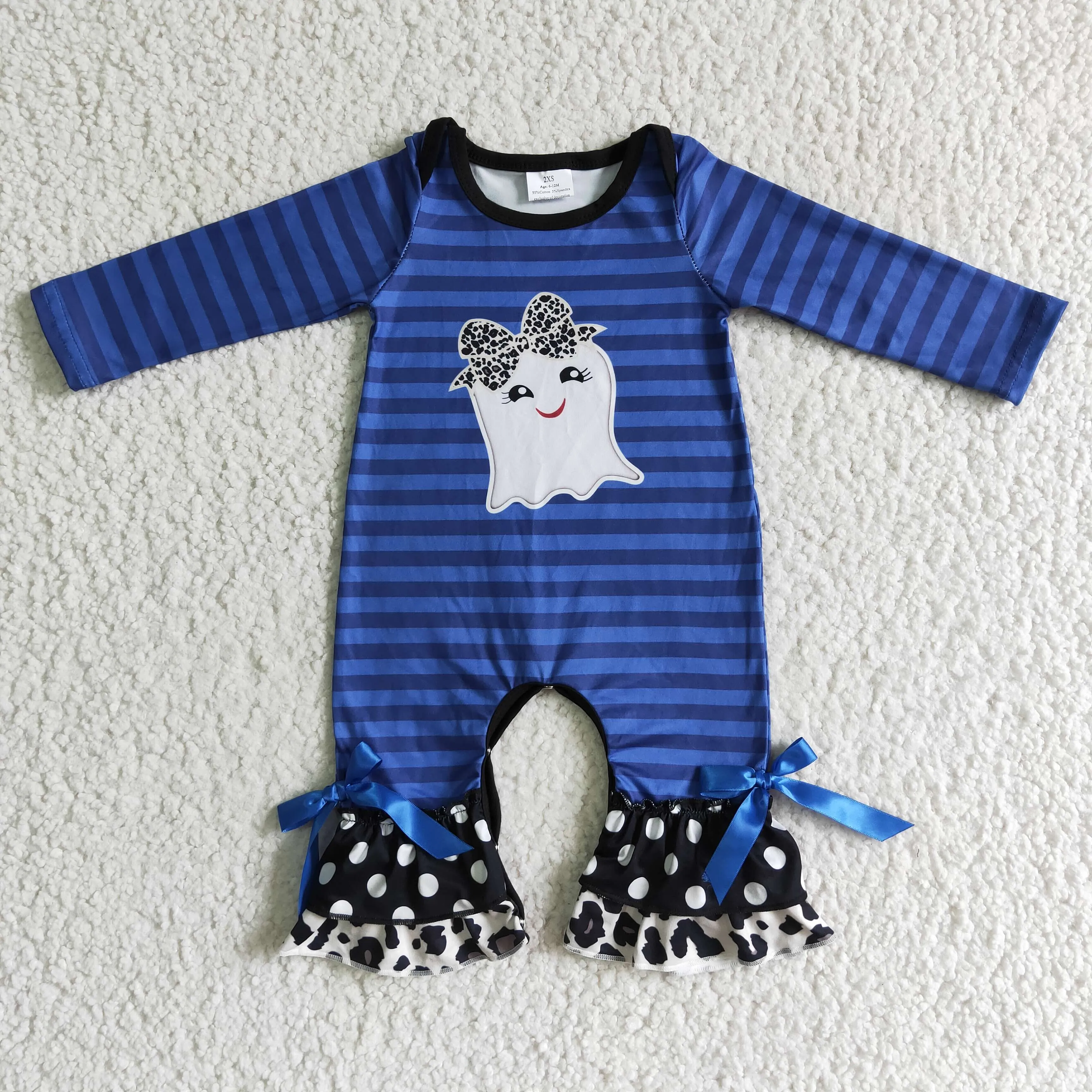0903 RTS halloween purple stripe ruffle snap long sleeve girl romper