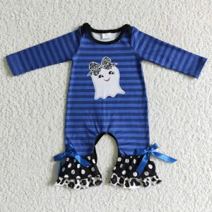 0903 RTS halloween purple stripe ruffle snap long sleeve girl romper