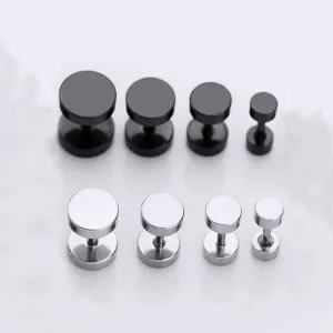 1 Pair  Round Circle Titanium Stud Earrings  Punk Barbell Dumbbell Double Sided Piercing Earrings for woman andmen free ship