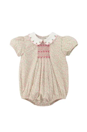 20220-Tan Floral Smocked Baby Girl Bubble Romper