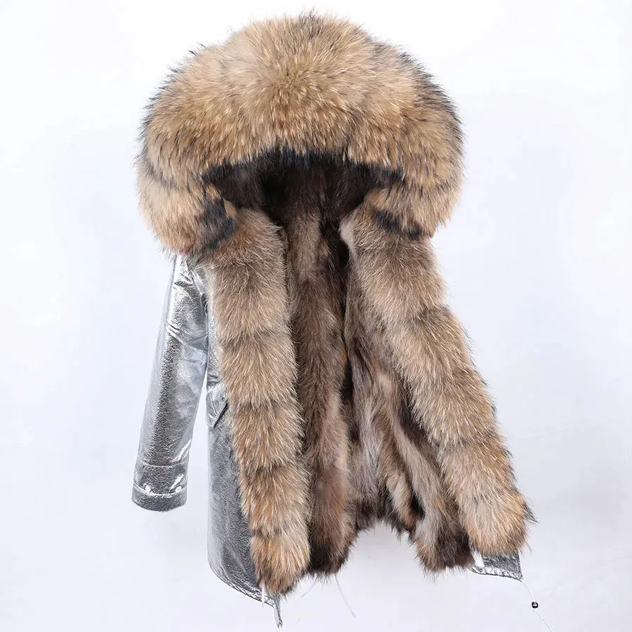 2025 Women's Winter Jacket - Long Black Parka with Real Fur Lining, Fox Fur Coat &amp; Raccoon Fur Collar | Hooded &amp; Waterproof
