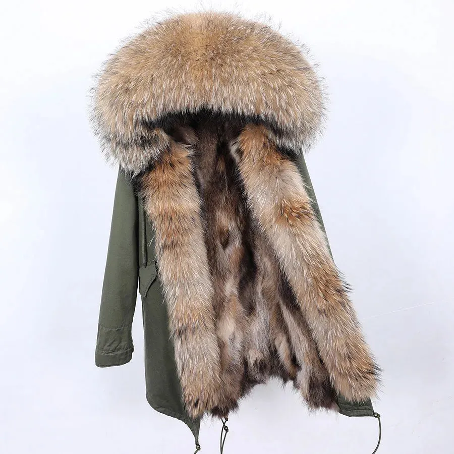2025 Women's Winter Jacket - Long Black Parka with Real Fur Lining, Fox Fur Coat &amp; Raccoon Fur Collar | Hooded &amp; Waterproof