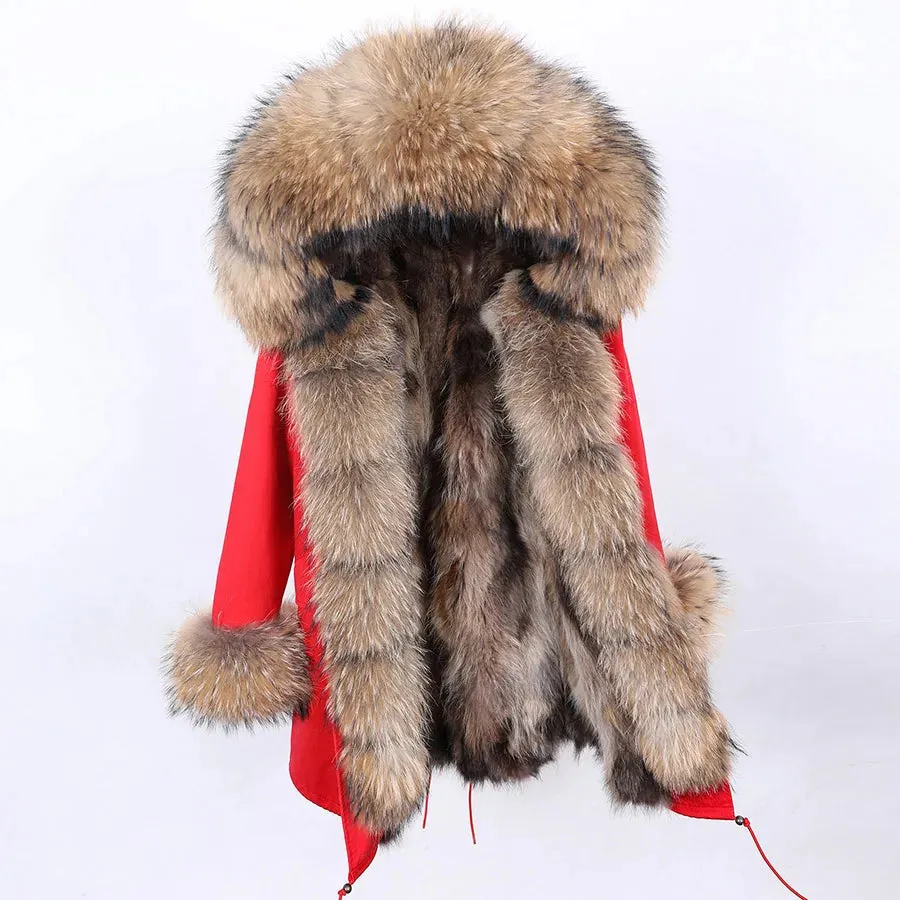 2025 Women's Winter Jacket - Long Black Parka with Real Fur Lining, Fox Fur Coat &amp; Raccoon Fur Collar | Hooded &amp; Waterproof