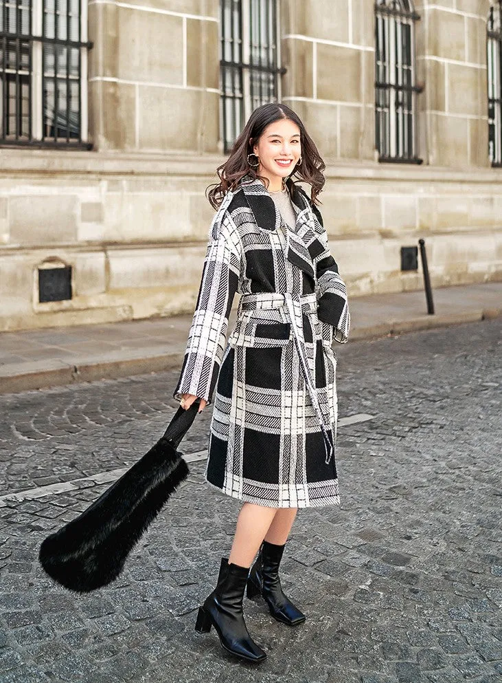 8GIRLS CURVE BELTED COAT IN VINTAGE CHECK