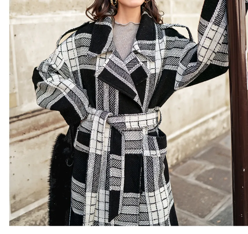 8GIRLS CURVE BELTED COAT IN VINTAGE CHECK