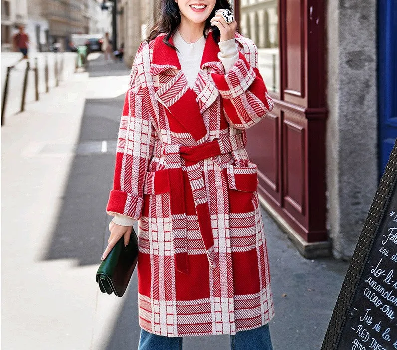 8GIRLS CURVE BELTED COAT IN VINTAGE CHECK