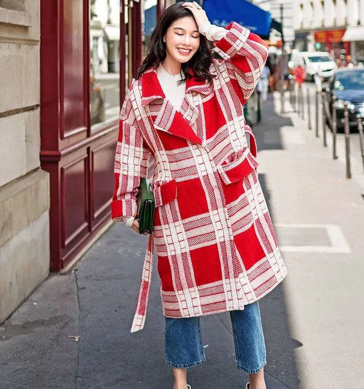 8GIRLS CURVE BELTED COAT IN VINTAGE CHECK