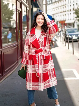 8GIRLS CURVE BELTED COAT IN VINTAGE CHECK