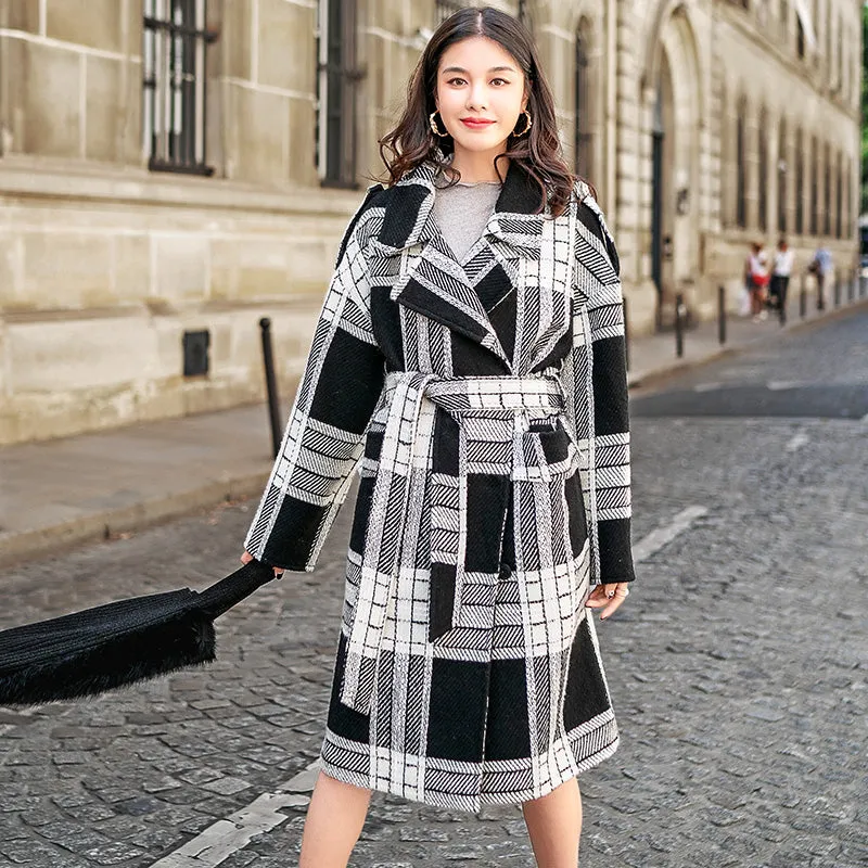8GIRLS CURVE BELTED COAT IN VINTAGE CHECK