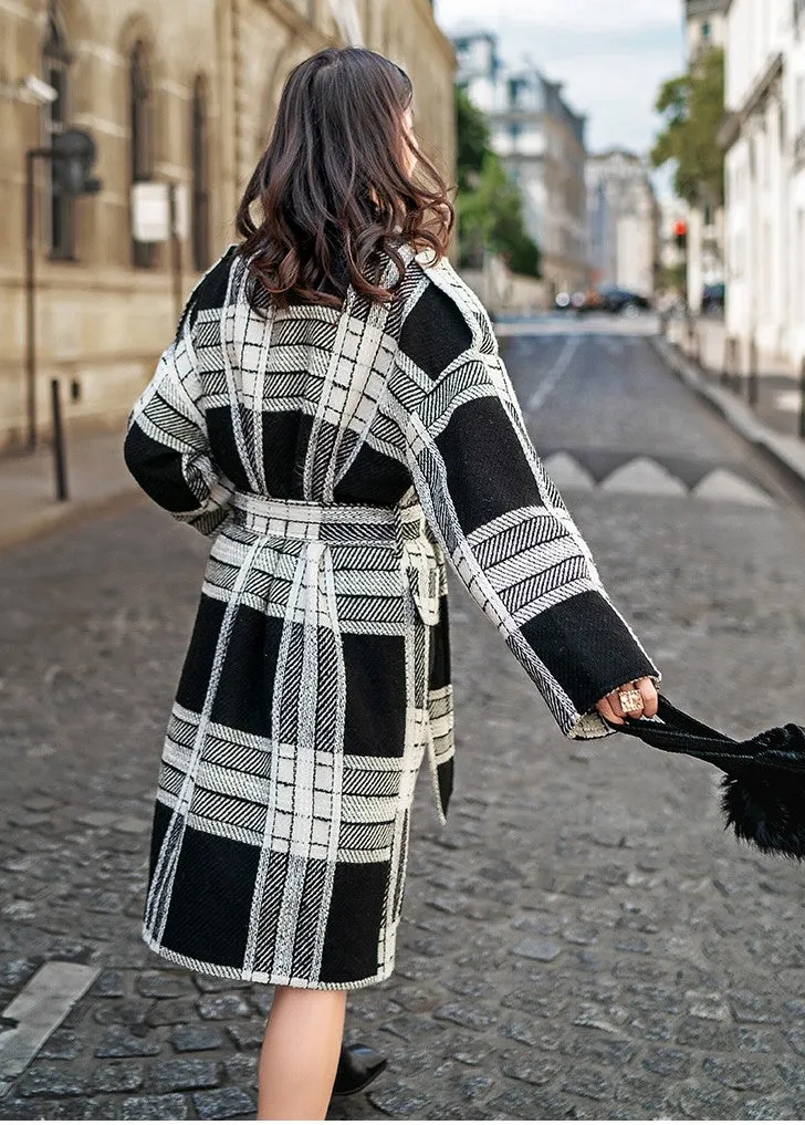 8GIRLS CURVE BELTED COAT IN VINTAGE CHECK