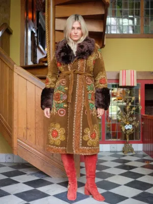 Aisara Wrap Coat - S | Multi Print/Brown