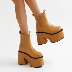 Amozae-11cm Thick Heel Women's Boots Punk Style Pu Outsole Rubber Upper Material Winter Season Round Head Four Seasons Boots