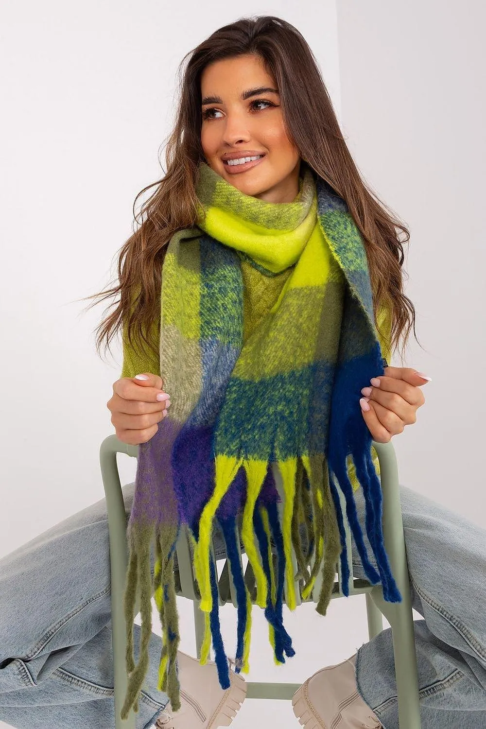 AT long colorful plaid scarf