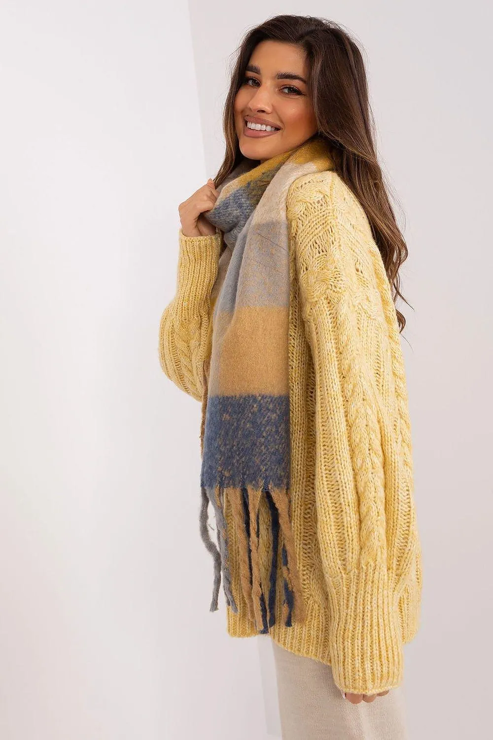 AT long colorful plaid scarf