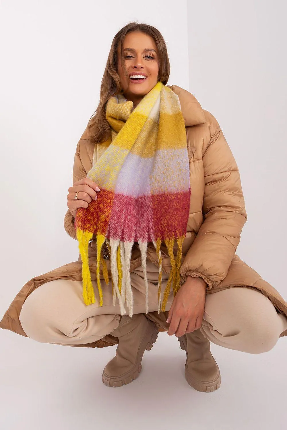 AT long colorful plaid scarf
