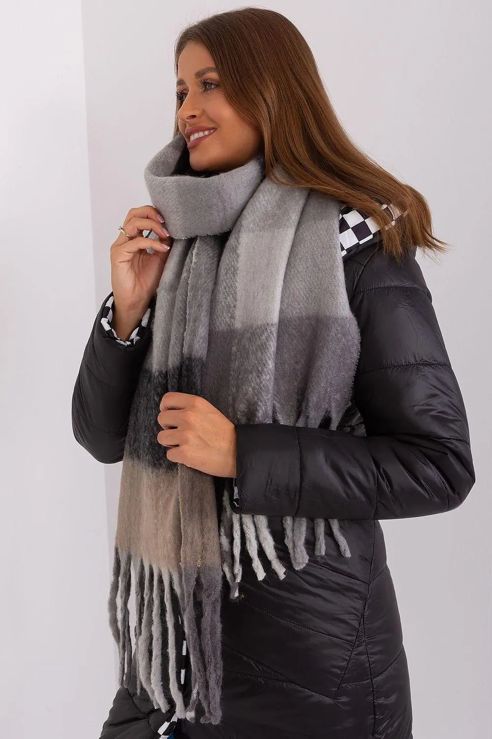 AT long colorful plaid scarf
