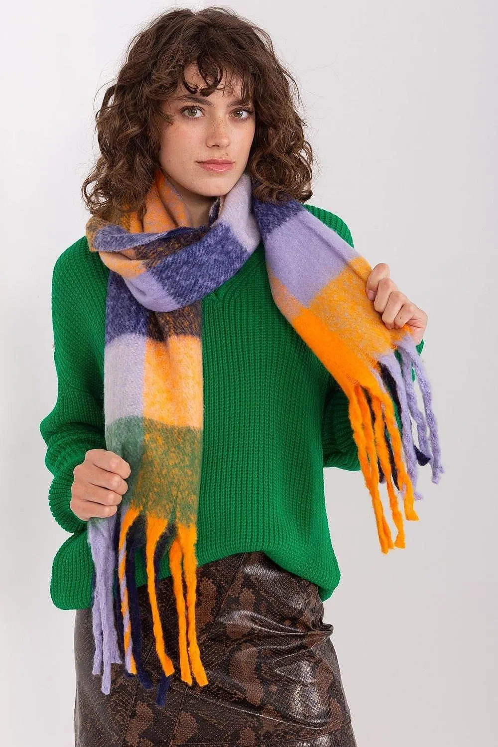 AT long colorful plaid scarf