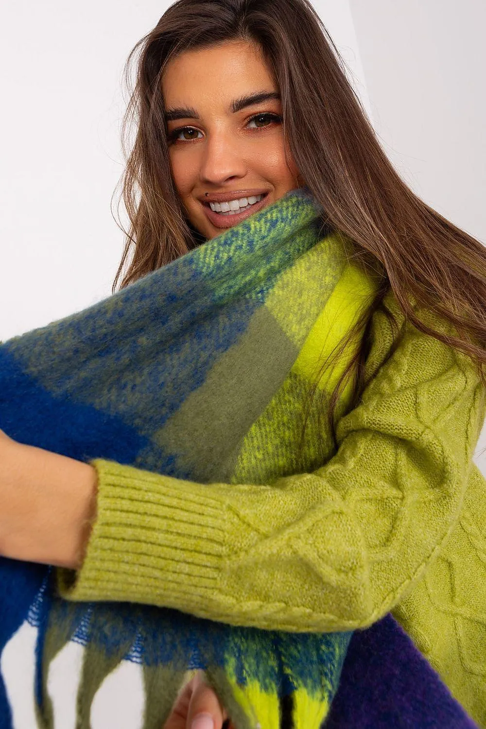AT long colorful plaid scarf