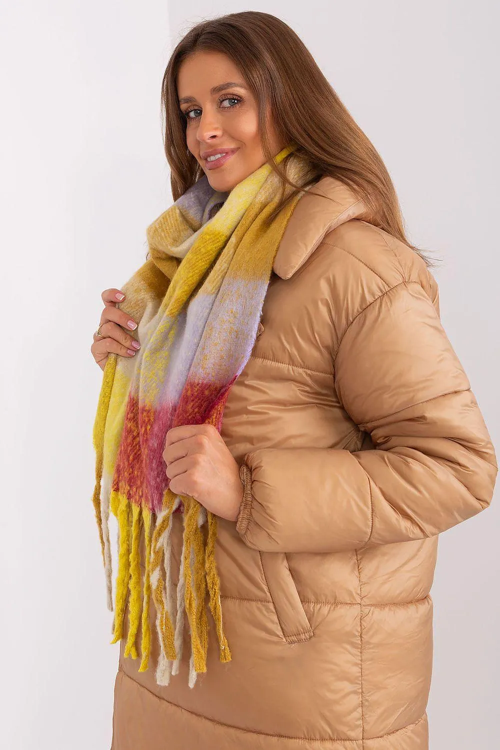 AT long colorful plaid scarf