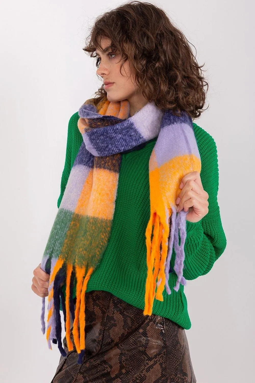 AT long colorful plaid scarf