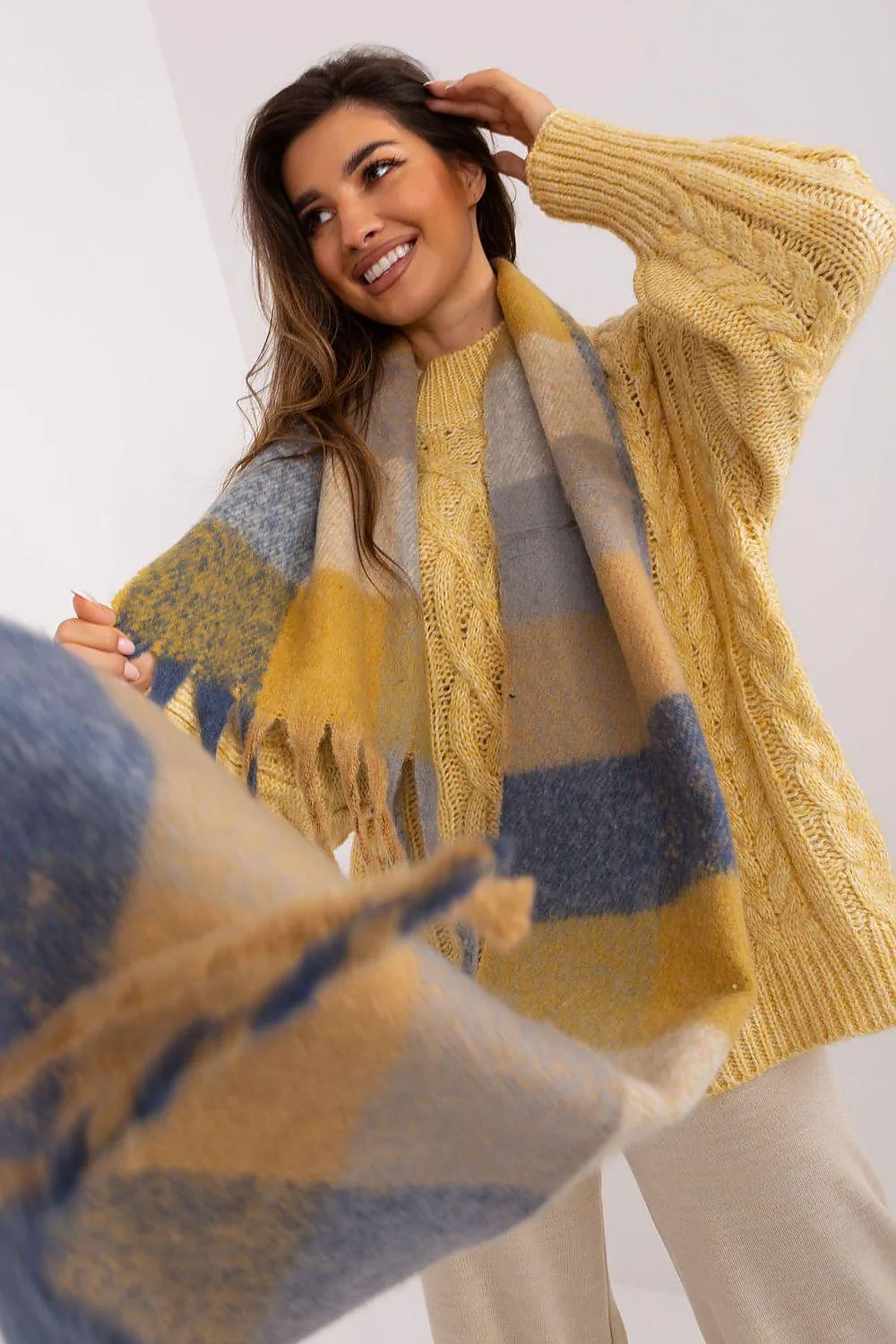AT long colorful plaid scarf