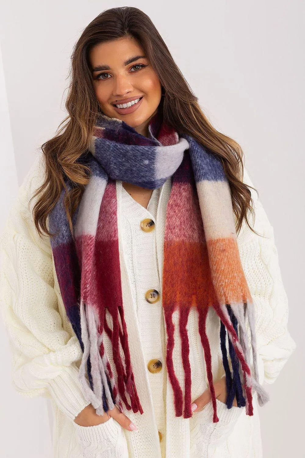 AT long colorful plaid scarf