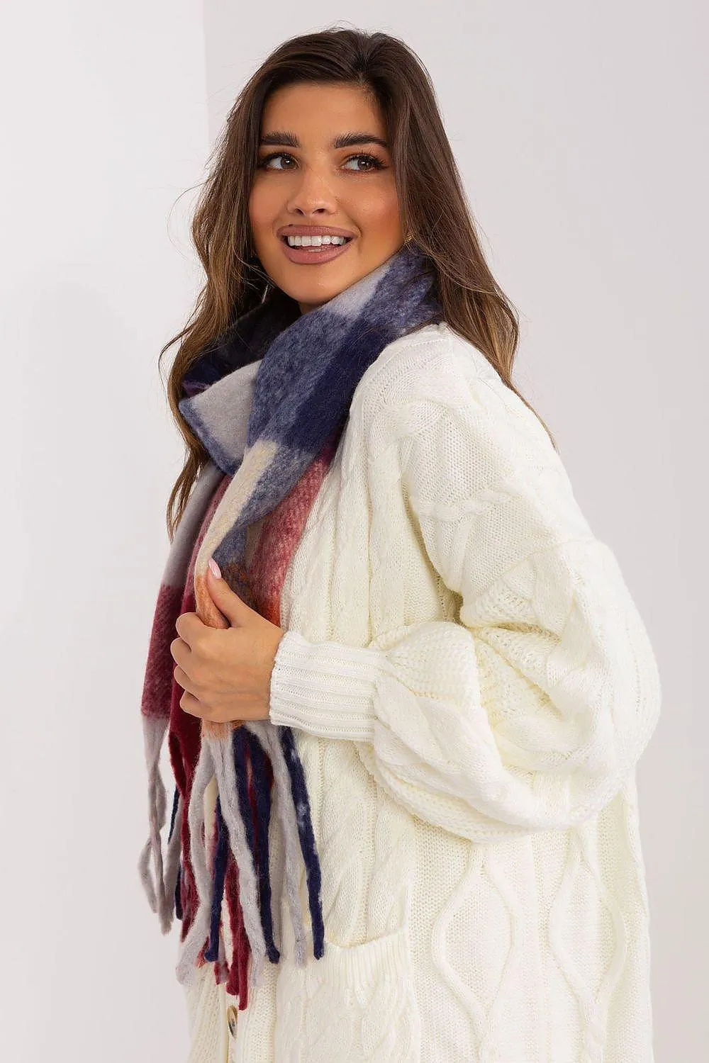 AT long colorful plaid scarf