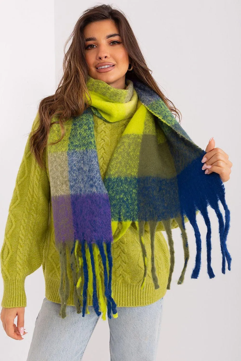 AT long colorful plaid scarf