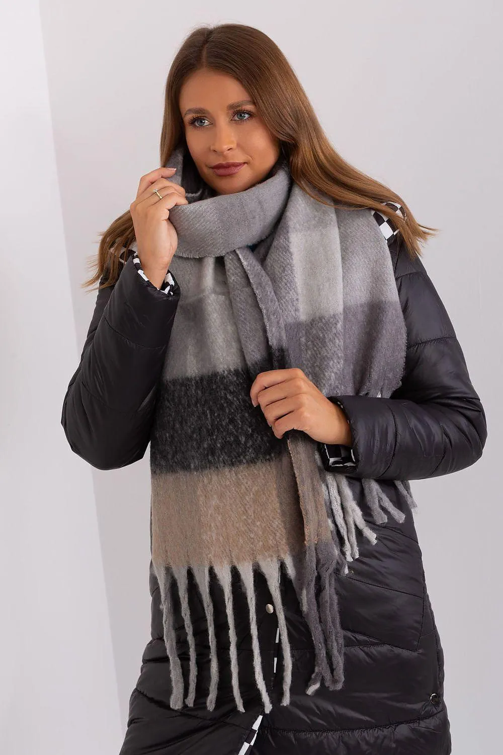 AT long colorful plaid scarf