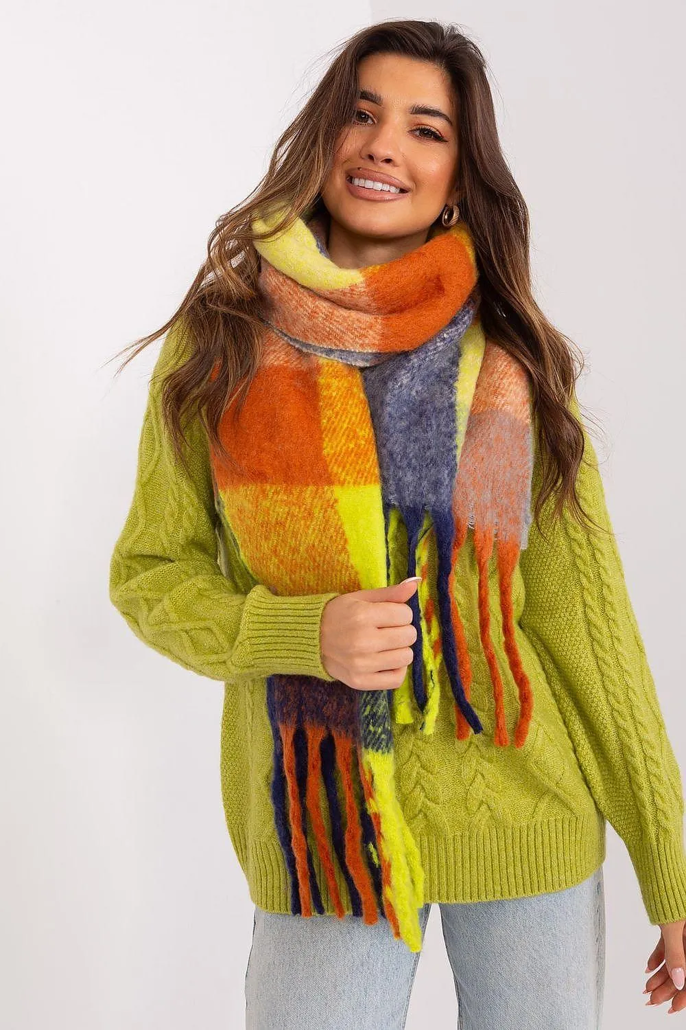 AT long colorful plaid scarf