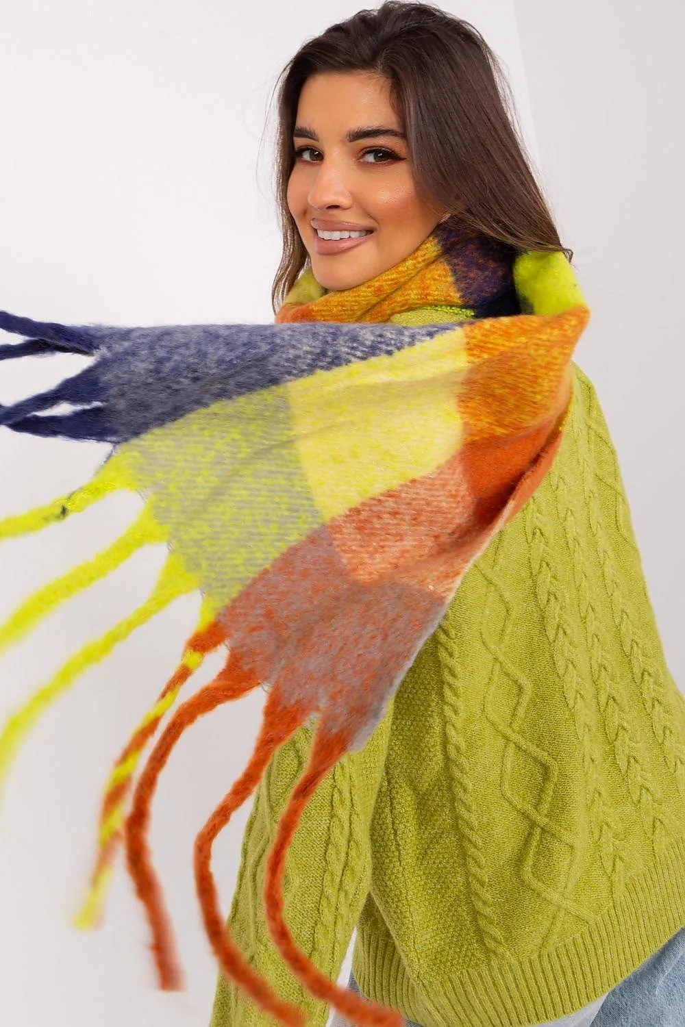 AT long colorful plaid scarf
