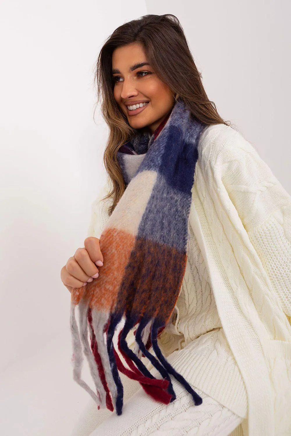 AT long colorful plaid scarf