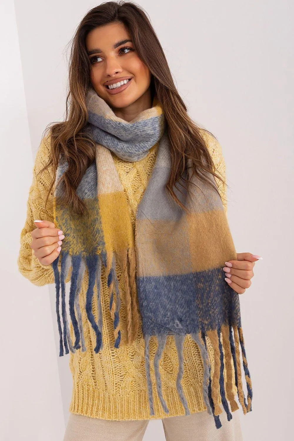 AT long colorful plaid scarf