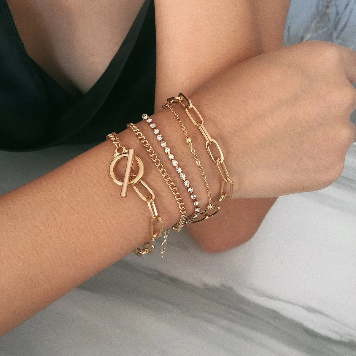 B854 - 5Pc Punk Chain Bracelet Set