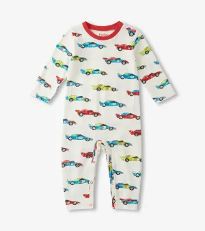 Baby Boys Water Colour Racecars Long Sleeve Romper