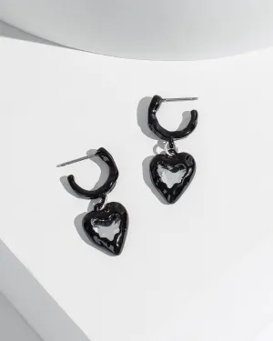 Black Beaten Heart Huggie Hoop Earrings