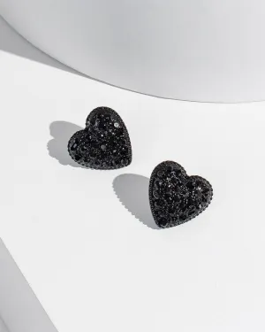 Black Crystal Heart Stud Earrings