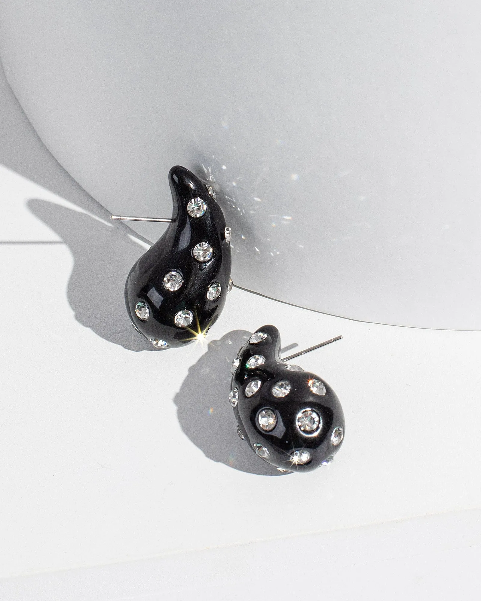 Black Crystal Studded Tear Drop Earrings