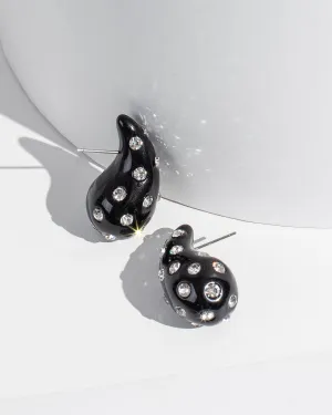Black Crystal Studded Tear Drop Earrings
