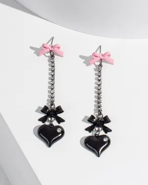 Black Heart Bow Drop Earrings