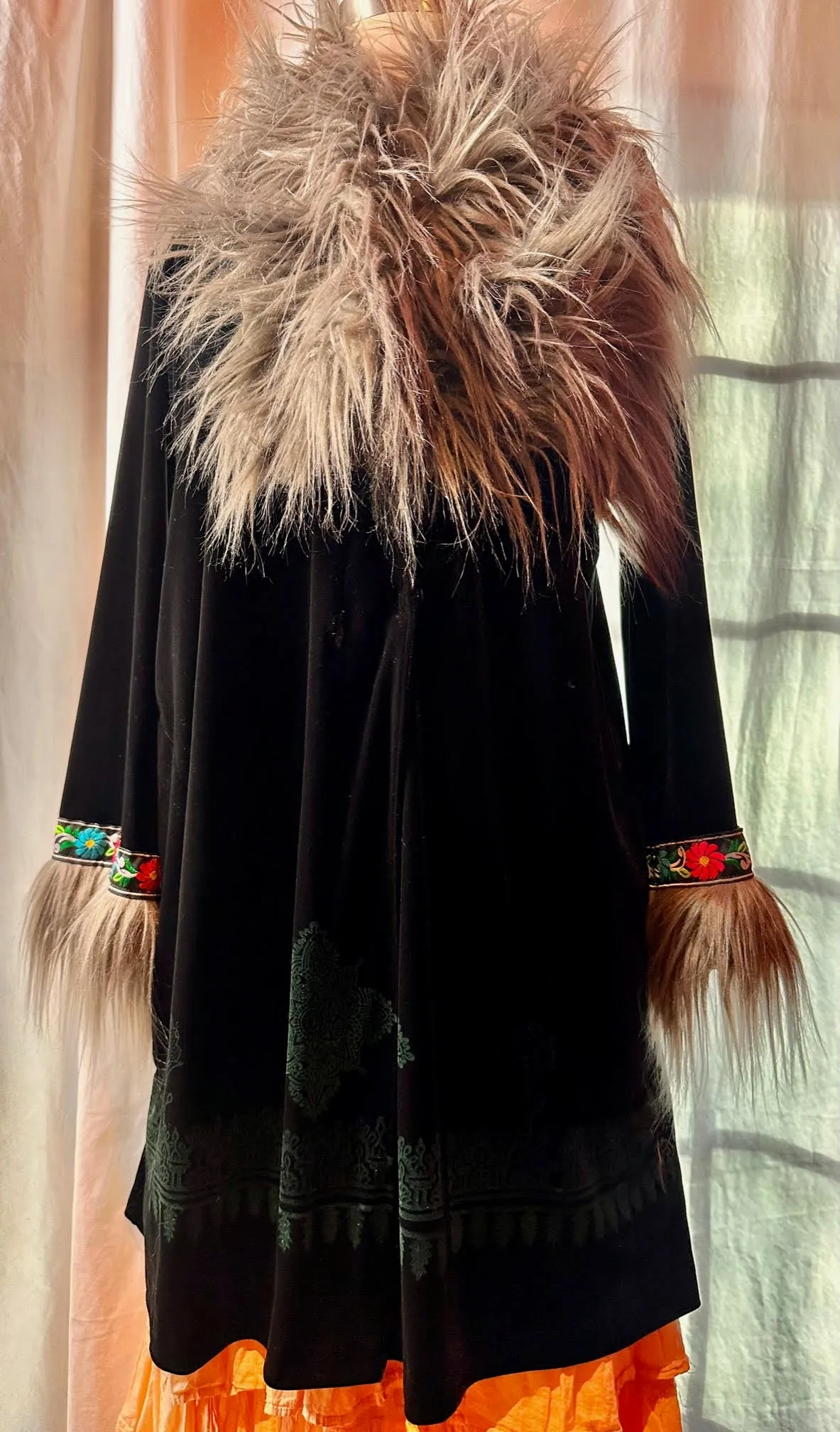 Black Velvet Jacket w/ Fake Fur Collar