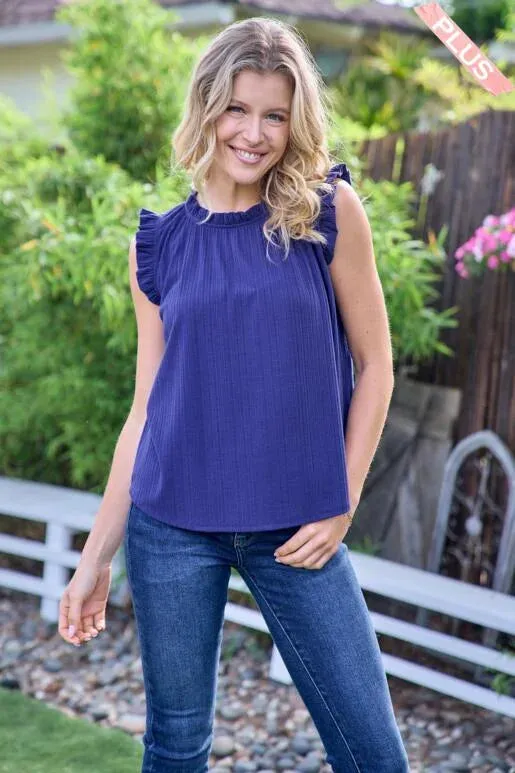 Breezy Blue Rib Knit Short Sleeve Top with Ruffles