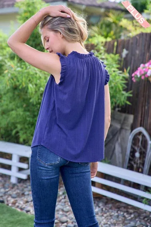 Breezy Blue Rib Knit Short Sleeve Top with Ruffles