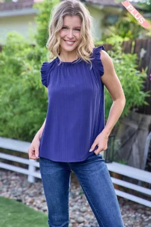 Breezy Blue Rib Knit Short Sleeve Top with Ruffles