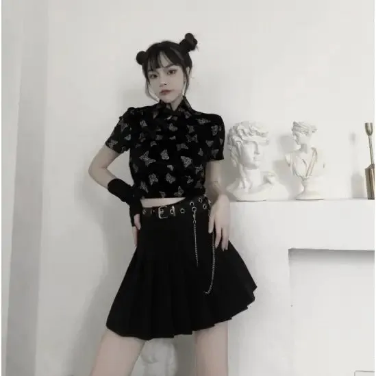 Butterfly Short-Sleeve Japanese Crop Top