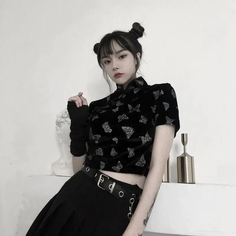 Butterfly Short-Sleeve Japanese Crop Top
