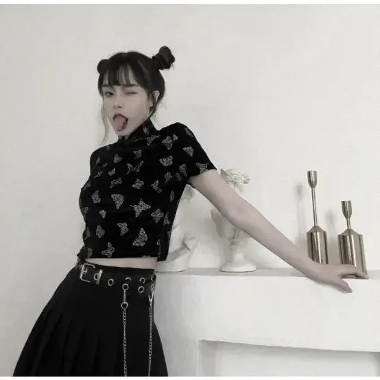 Butterfly Short-Sleeve Japanese Crop Top