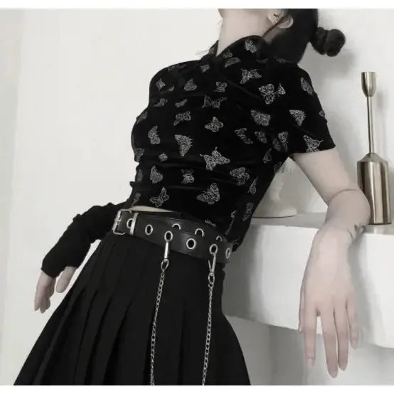 Butterfly Short-Sleeve Japanese Crop Top