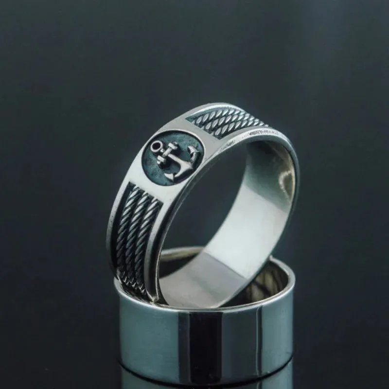 Captain Pirate Men's Anchor Punk Ship Ring