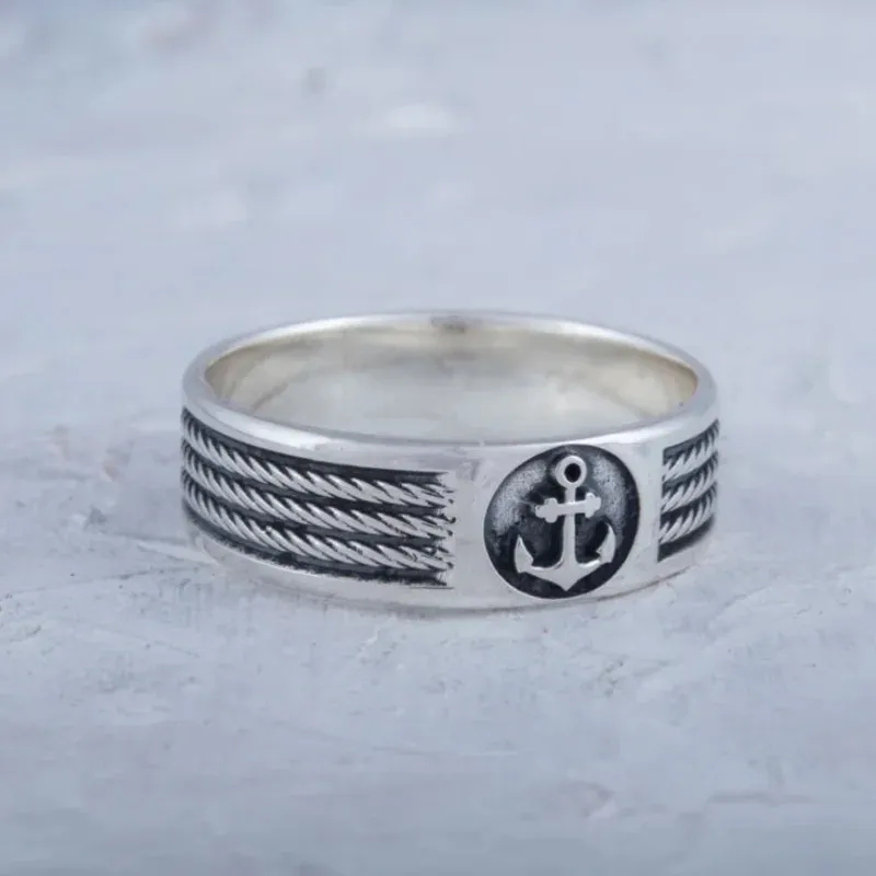 Captain Pirate Men's Anchor Punk Ship Ring